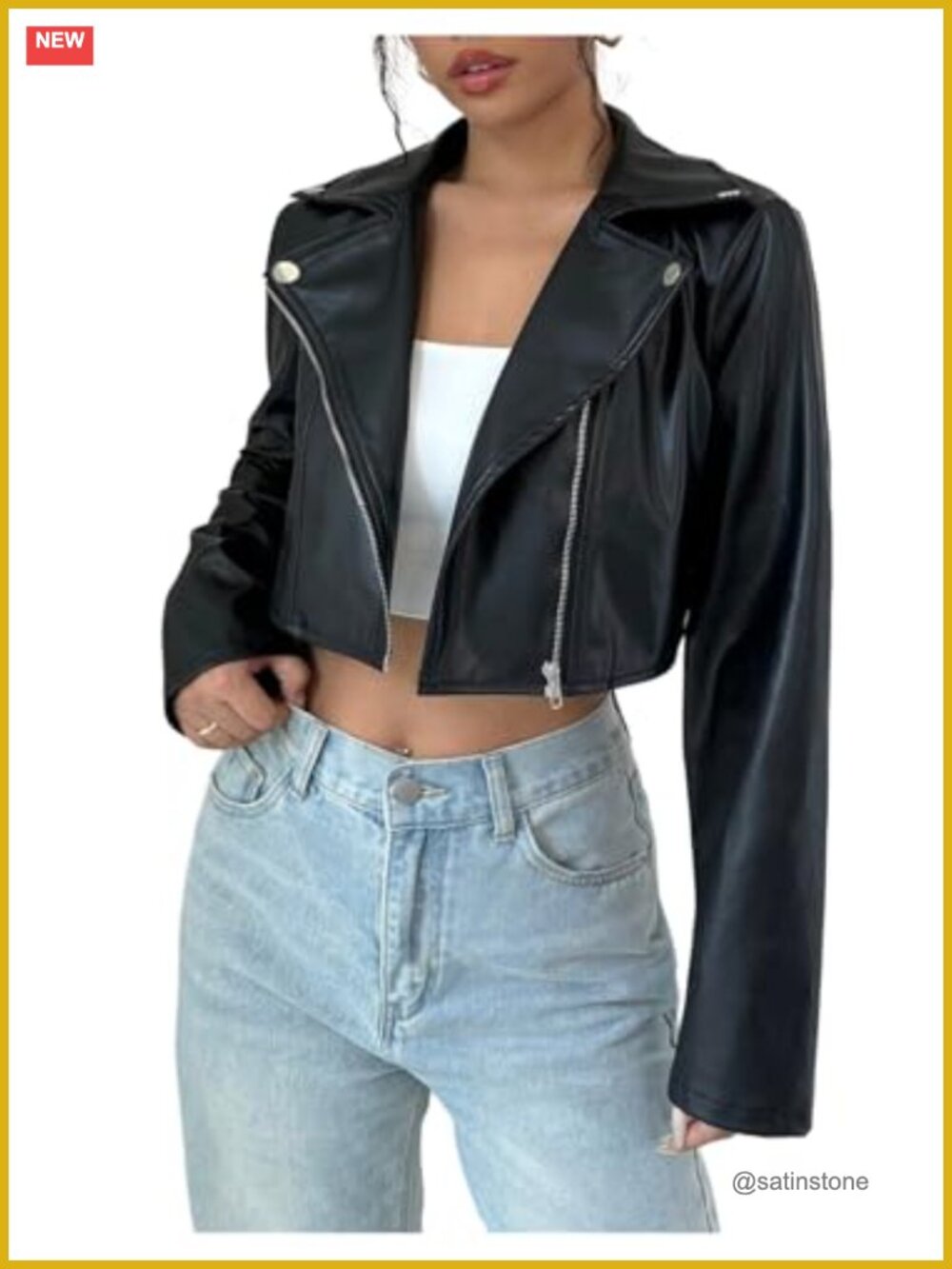 Y2k PU Leather Jacket Motorcycle Long Sleeve Cropped Outerwear Coat